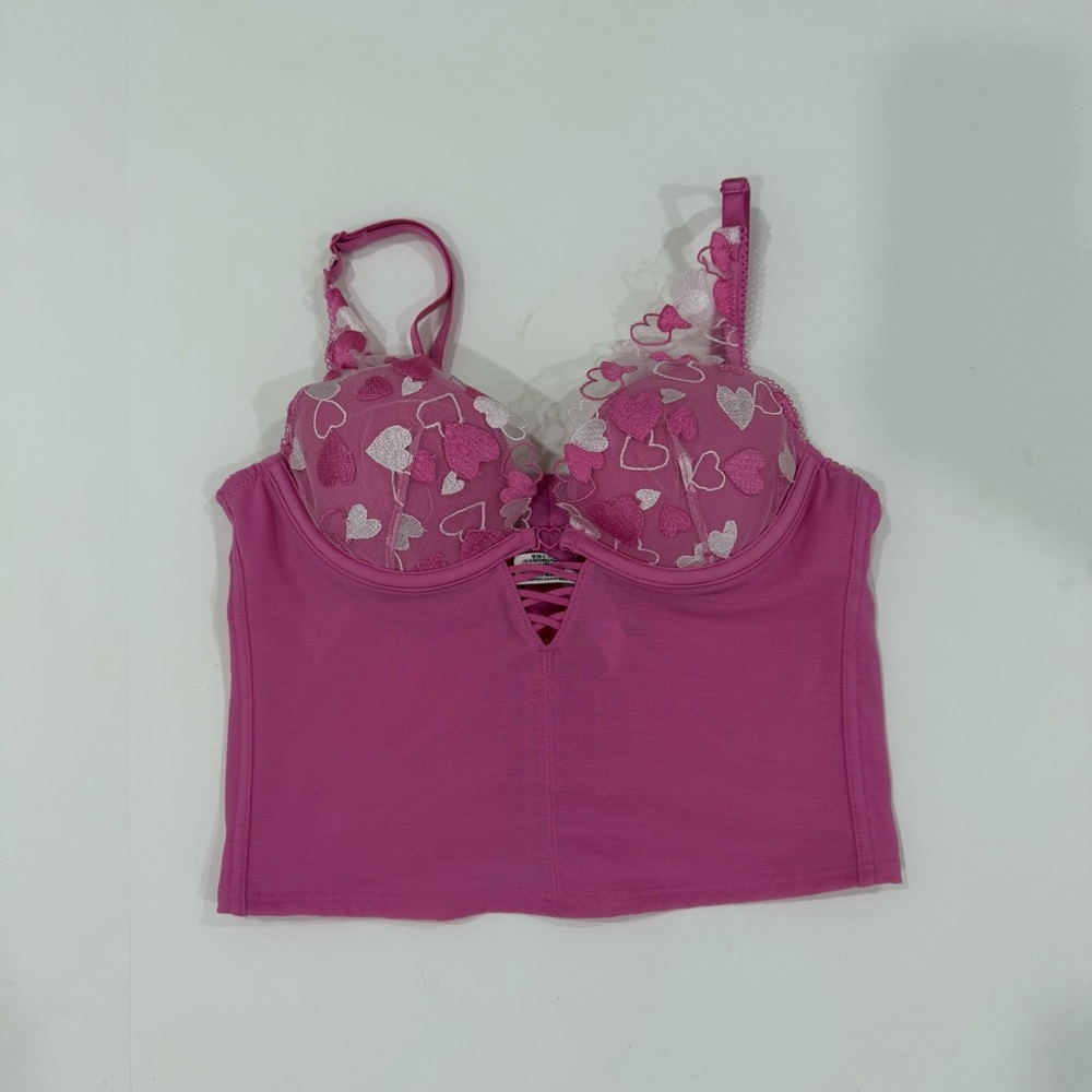 Victoria's Secret Pink Heart Embroidered Corset Top XS  Cottagecore Love